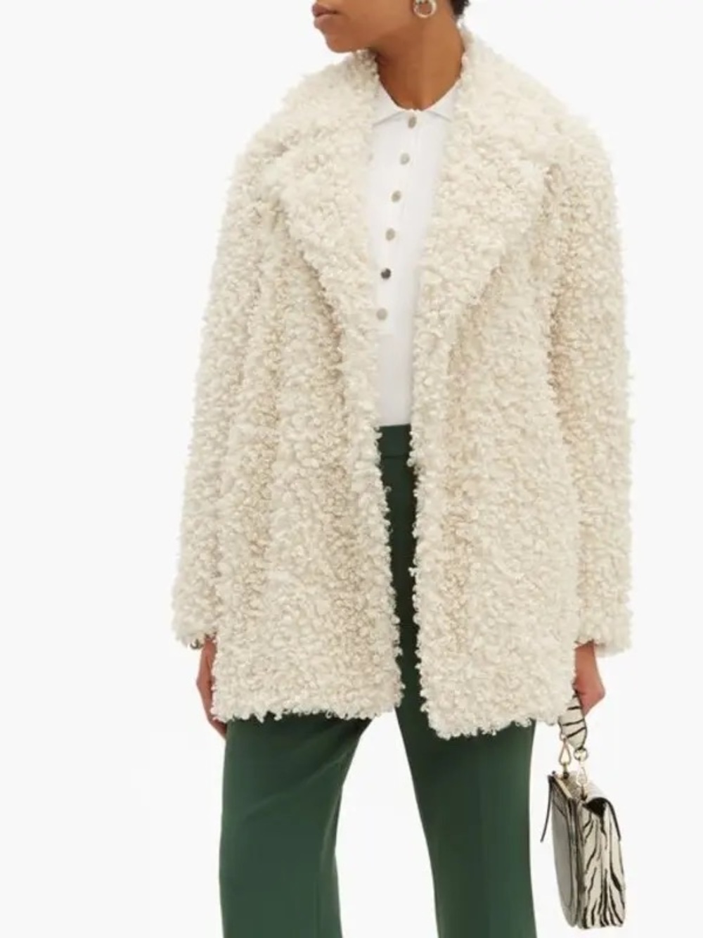 TIBI Notch Lapel Faux-Shearling Coat Ivory Size Small